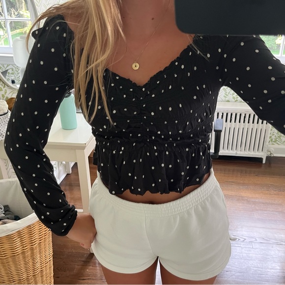 Urban Outfitters Tops - Urban outfitters smocked long sleeve polka dot top